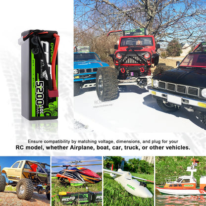 RC application collage showing battery with 1/10 RC car and other models (truck, helicopter, boat, airplane)