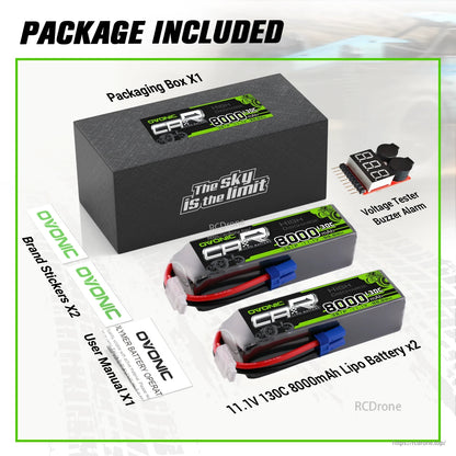 Package contents: 2 batteries, packaging box, voltage tester buzzer alarm, brand stickers, and user manual