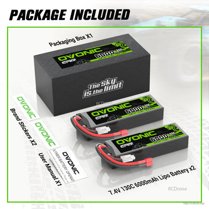 Package contents: OVONIC hardcase LiPo batteries x2, packaging box, brand stickers and user manual