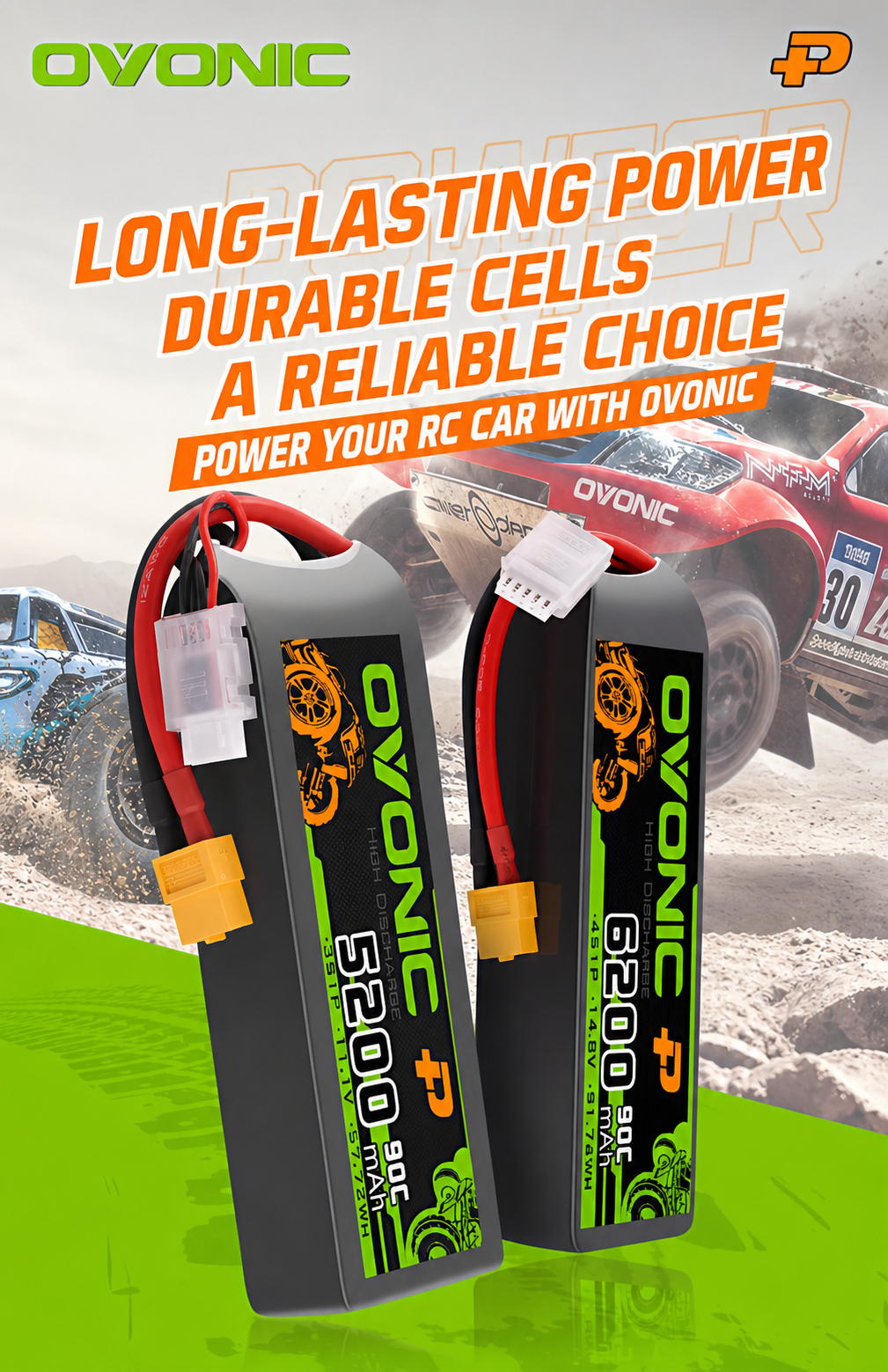 OVONIC 2S 7.4V 2200mAh 90C LiPo Battery for RC Cars specifications image