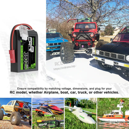 LiPo transmitter battery shown with RC vehicle and model collage illustrating general RC use applications
