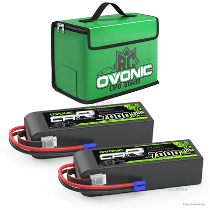 OVONIC LiPo Guard battery bag with two 7000mAh OVONIC RC battery packs shown together