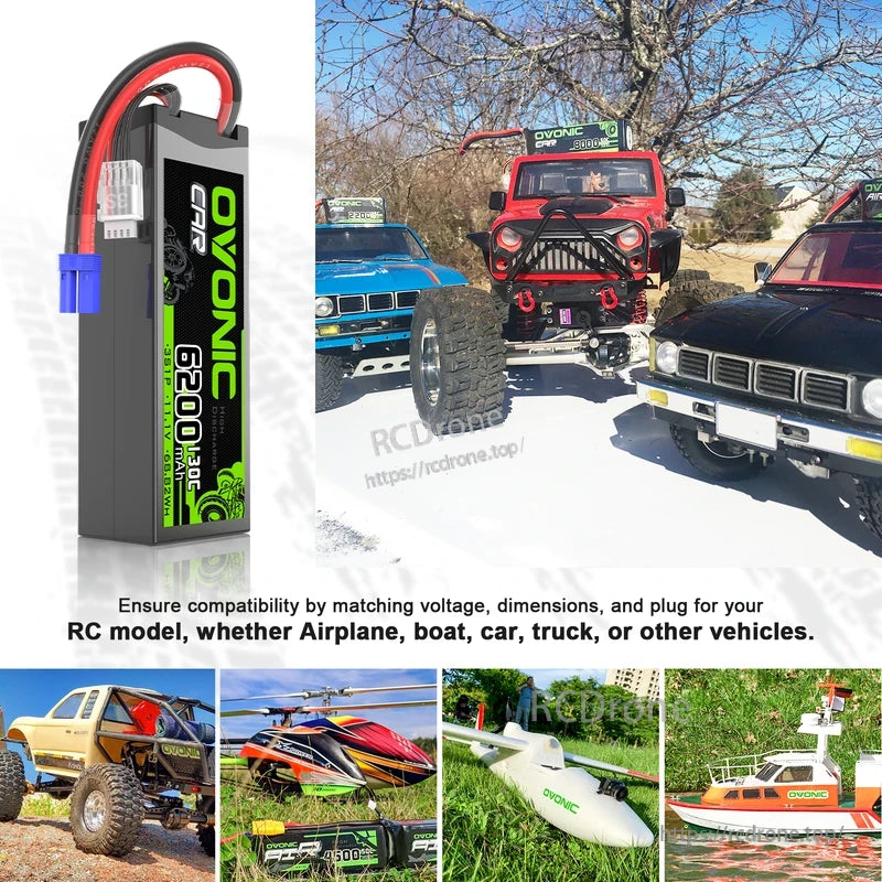 Hardcase LiPo battery shown with RC car, truck, helicopter, plane and boat use-case photos