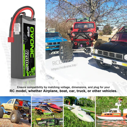 Hardcase LiPo battery shown with RC car, truck, boat and airplane examples for size and connector matching