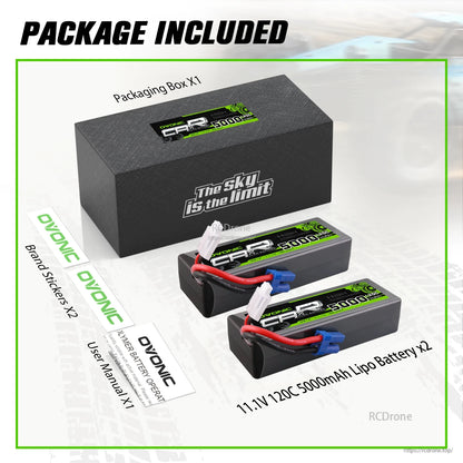 Package included: box, two 11.1V 5000mAh LiPo batteries, brand stickers and user manual