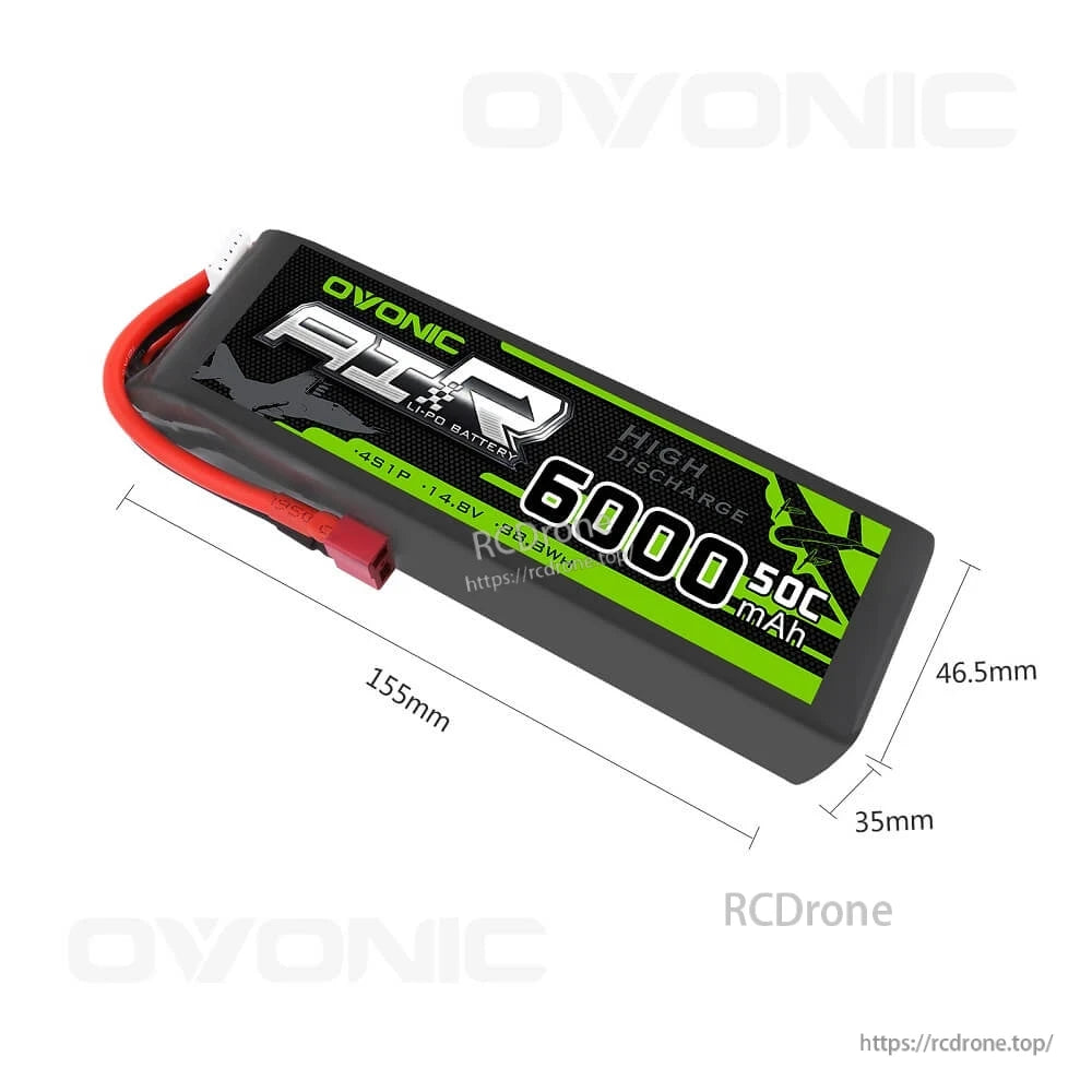 OVONIC 4S 14.8V 6000mAh 50C LiPo Battery Pack with Deans Plug & JST-XH for RC Drone/Plane/Truck