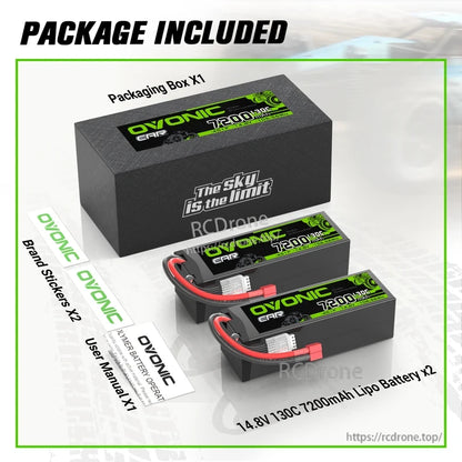 Package contents: OVONIC hardcase LiPo batteries, packaging box, brand stickers and user manual
