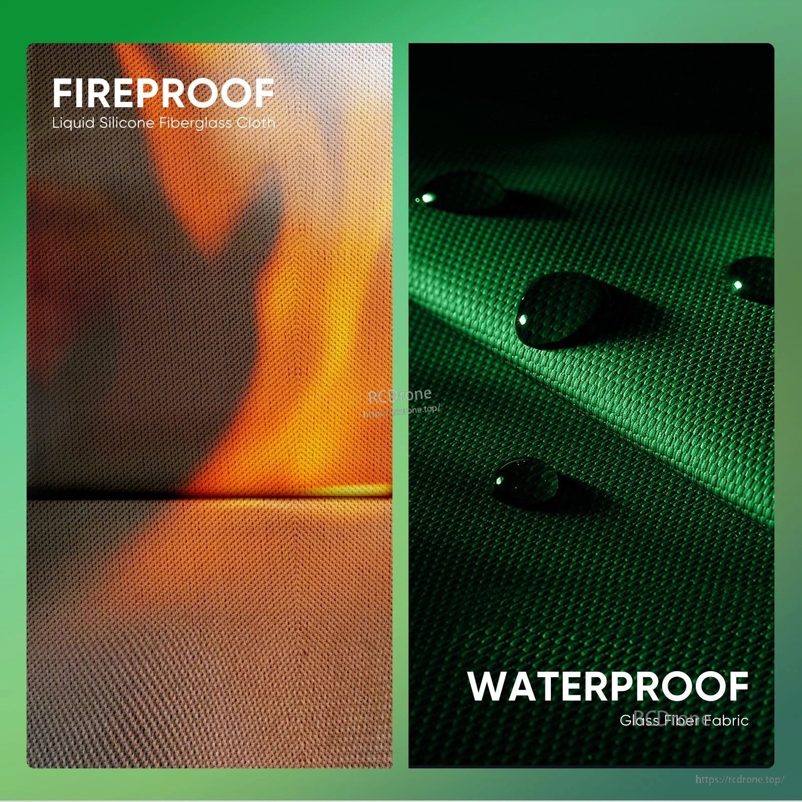 Close-up of fiberglass cloth material with fireproof and waterproof labels