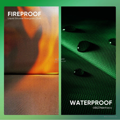 Close-up of fiberglass cloth material with fireproof and waterproof labels