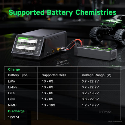 Supported battery chemistry chart for LiPo, Li-Ion, LiFe, LiHV, and NiMH battery packs