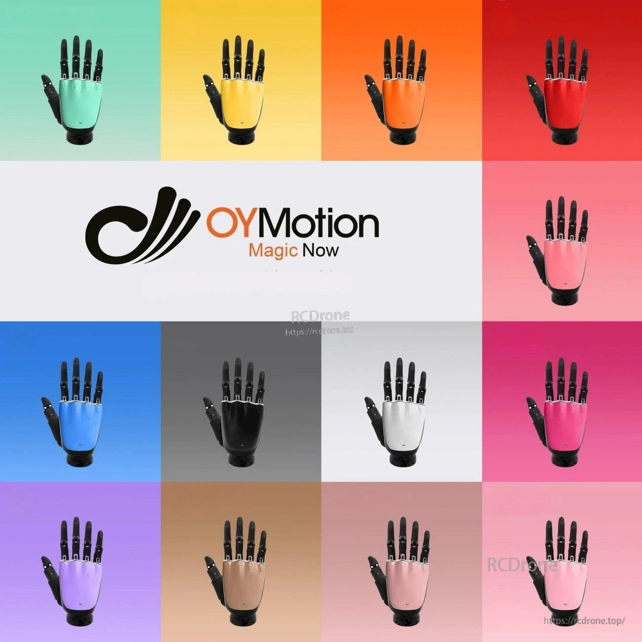 OYMotion ROH-LiteS001 Robot Hand, Hand actuator integrates independently motorized fingers for natural grip and powered thumb rotation with multiple opening angles.