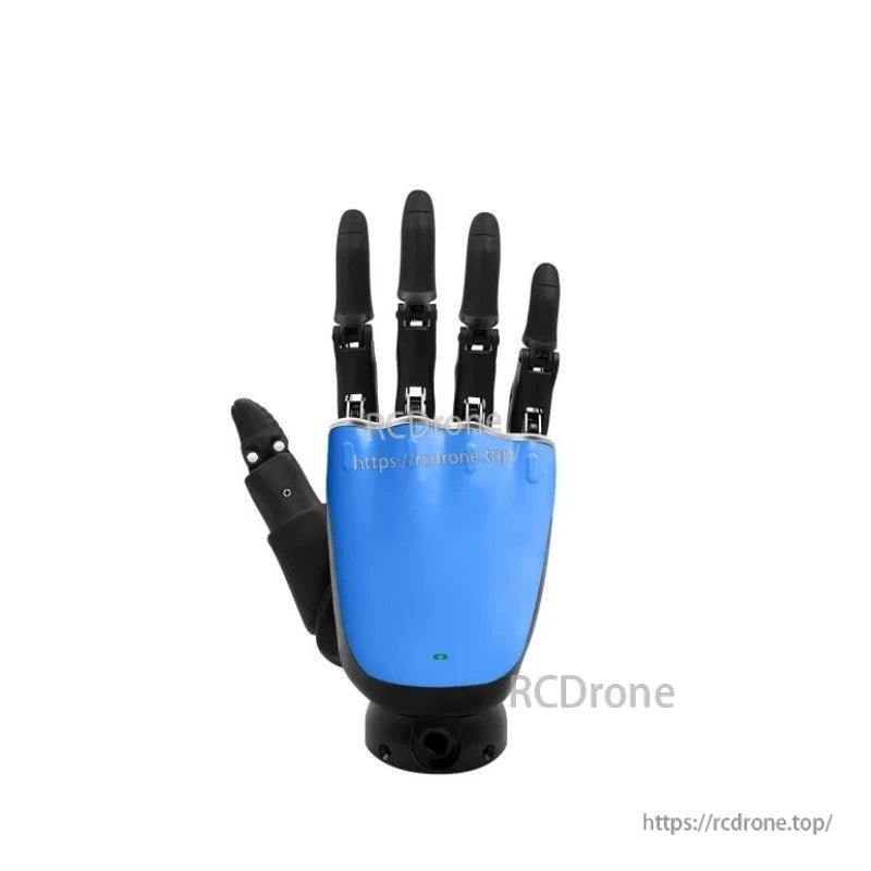 OYMotion ROH-LiteS001 Robot Hand, Life-size dexterous robot hand with powered thumb, multiple interfaces, 12–24V operation, and 457g weight.
