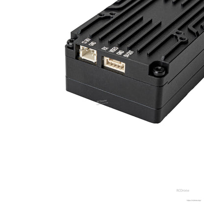 VTX wiring ports close-up showing power and signal connectors on the rear panel
