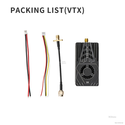 Packing list (VTX): 3.3G 5W VTX, wiring harnesses and SMA pigtail adapter