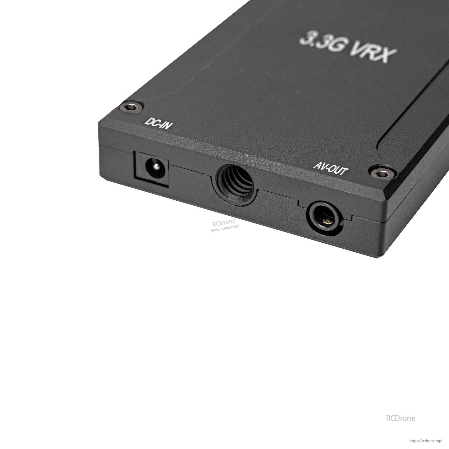 OddityRC 3.3G VRX side panel showing DC-IN power jack and AV-OUT port connections
