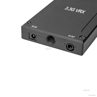 OddityRC 3.3G VRX side panel showing DC-IN power jack and AV-OUT port connections