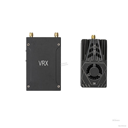 Front view of VRX receiver and 5W VTX transmitter side-by-side