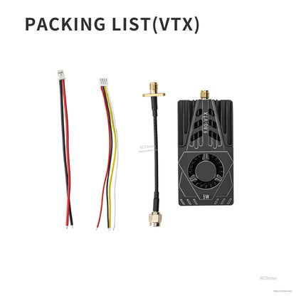 Packing list (VTX): 5W VTX module, wiring harnesses, and SMA pigtail adapter cable