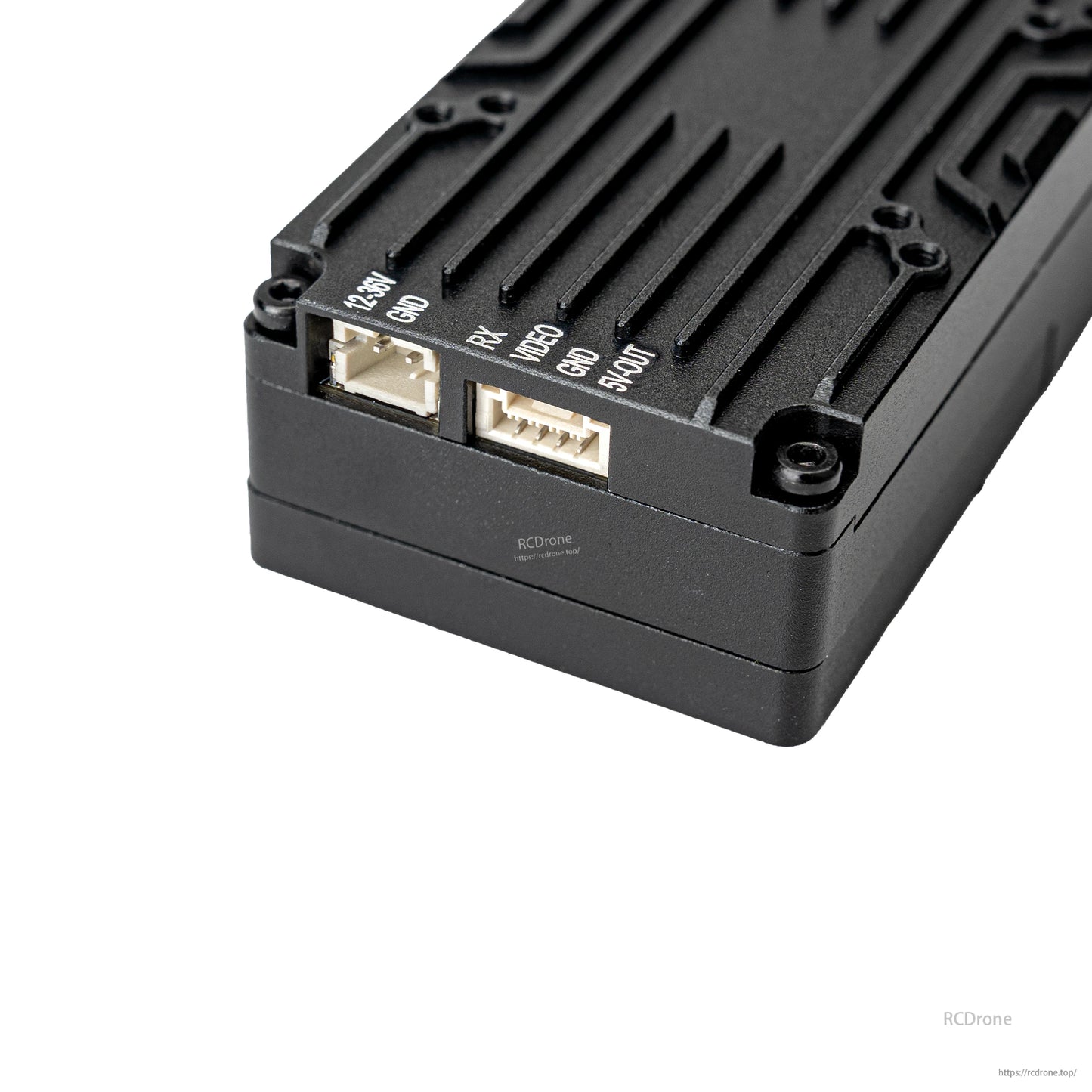 Receiver rear ports close-up showing 12V/5V power and AV signal connectors