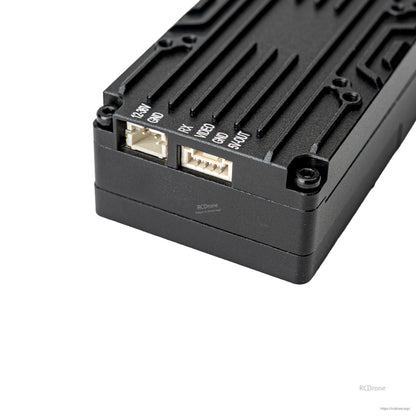 Receiver rear ports close-up showing 12V/5V power and AV signal connectors