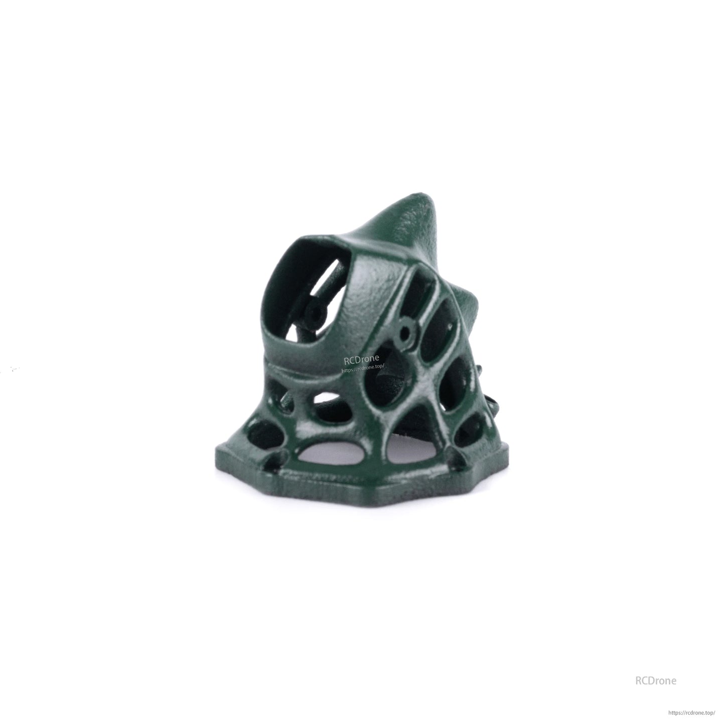 Dark green FPV drone canopy for Dino frame, lattice side windows and rounded camera pod
