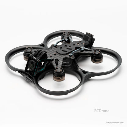 Assembled ducted quad view showing camera mount, motor mounts, and carbon top plate layout