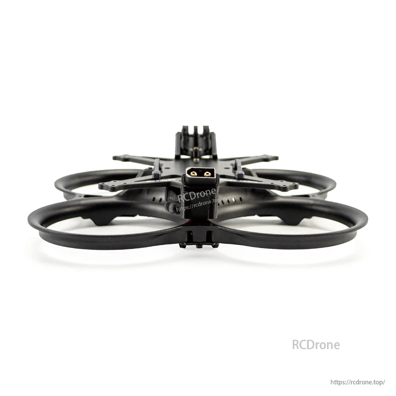 Front view of ducted frame with XT30 battery connector mount at the nose