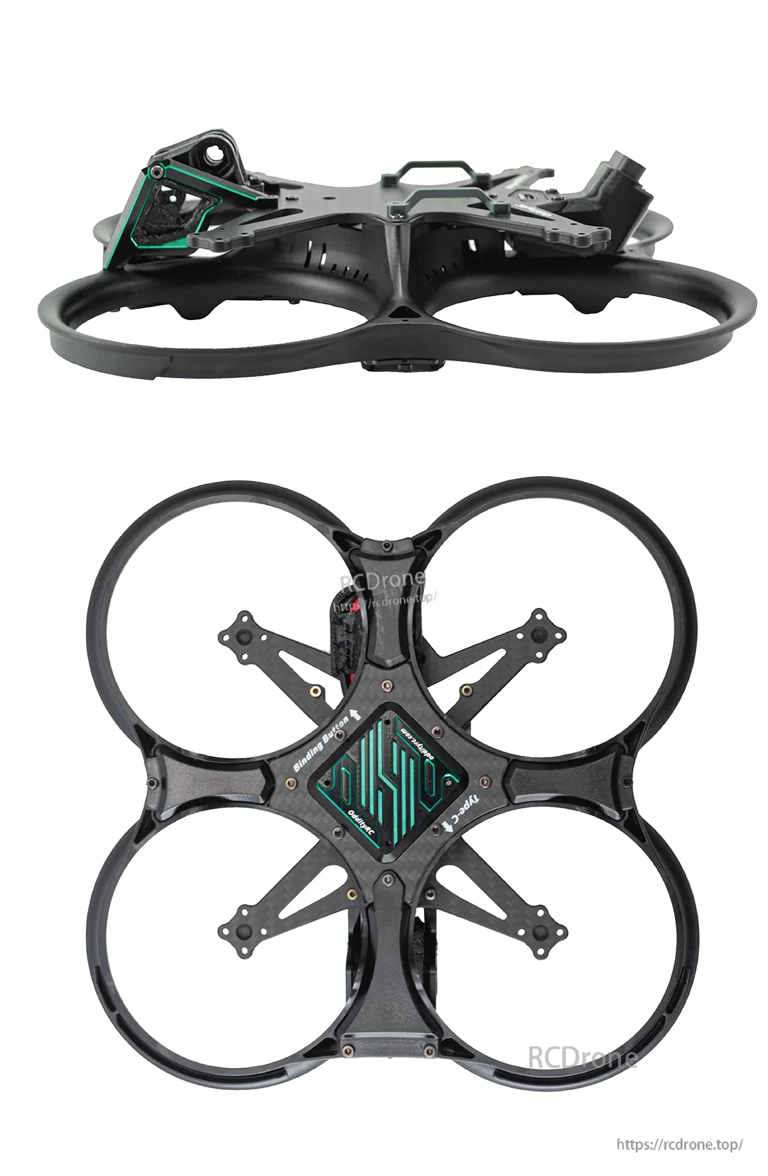 Side view and underside view of Mage-Pro showing duct depth, mounting layout and center plate