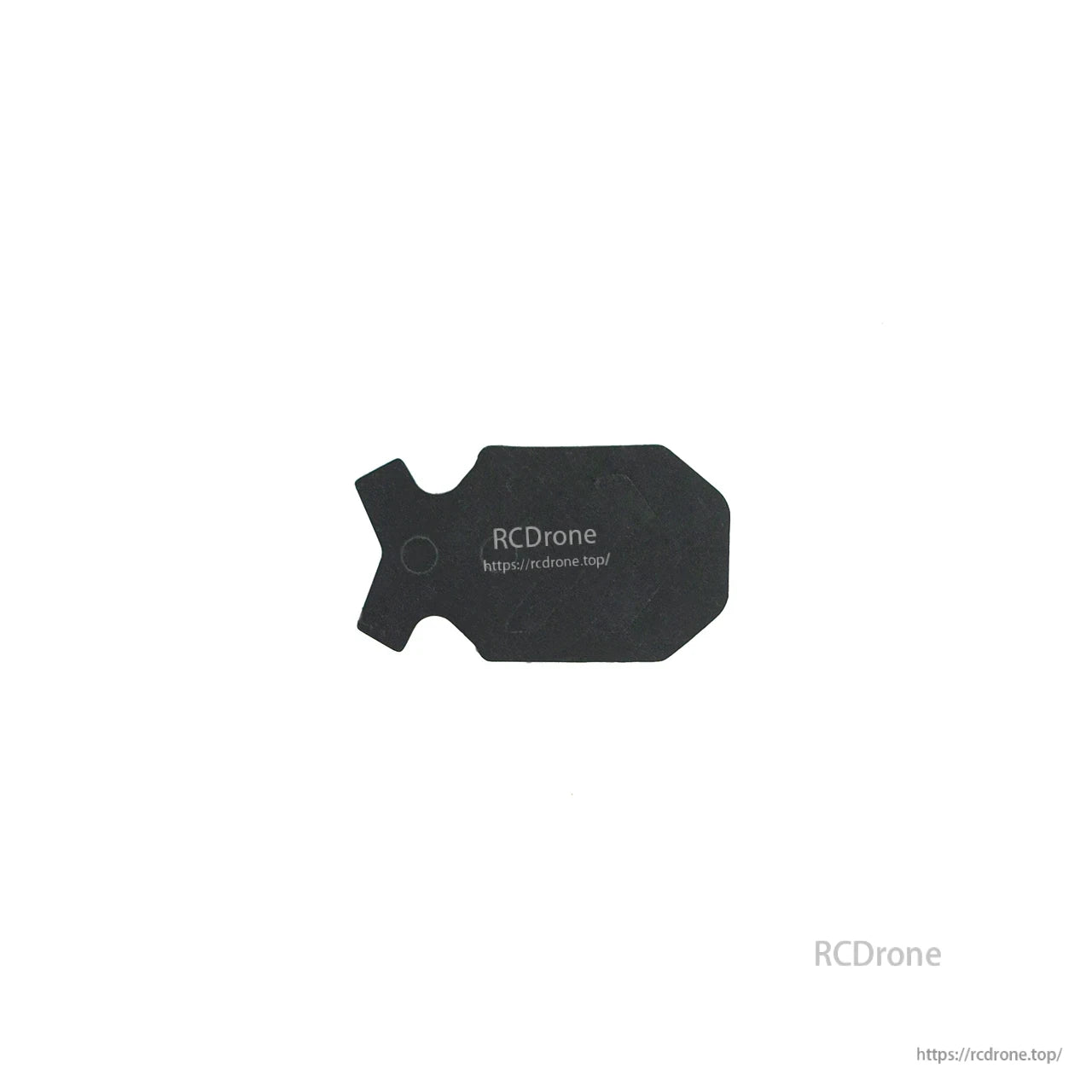 Small black skid/bumper plate with rounded rectangle shape and side notch