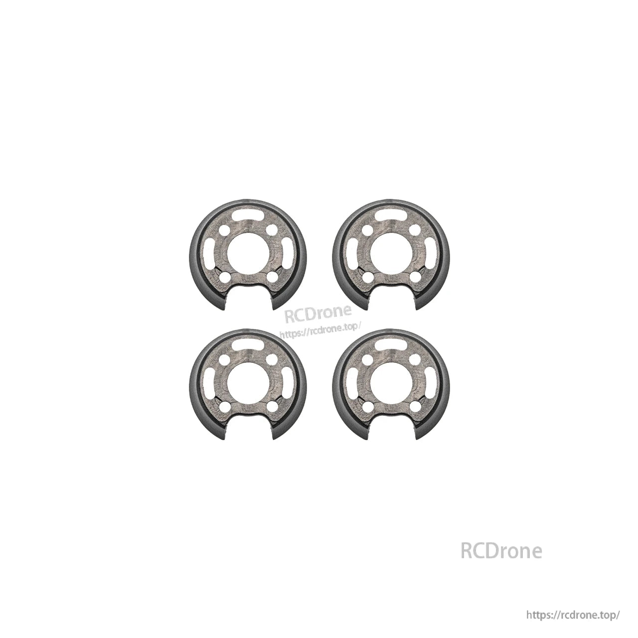 Set of four round metal motor mounting plates with cutouts and center opening