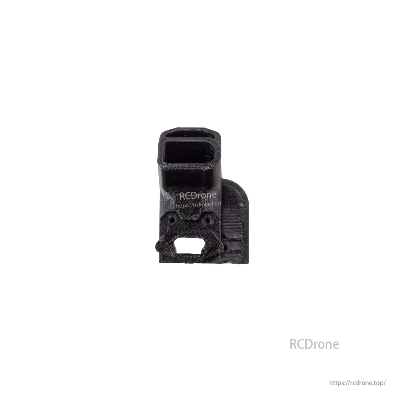 3D-printed camera mount bracket with rectangular tube and base plate, front view