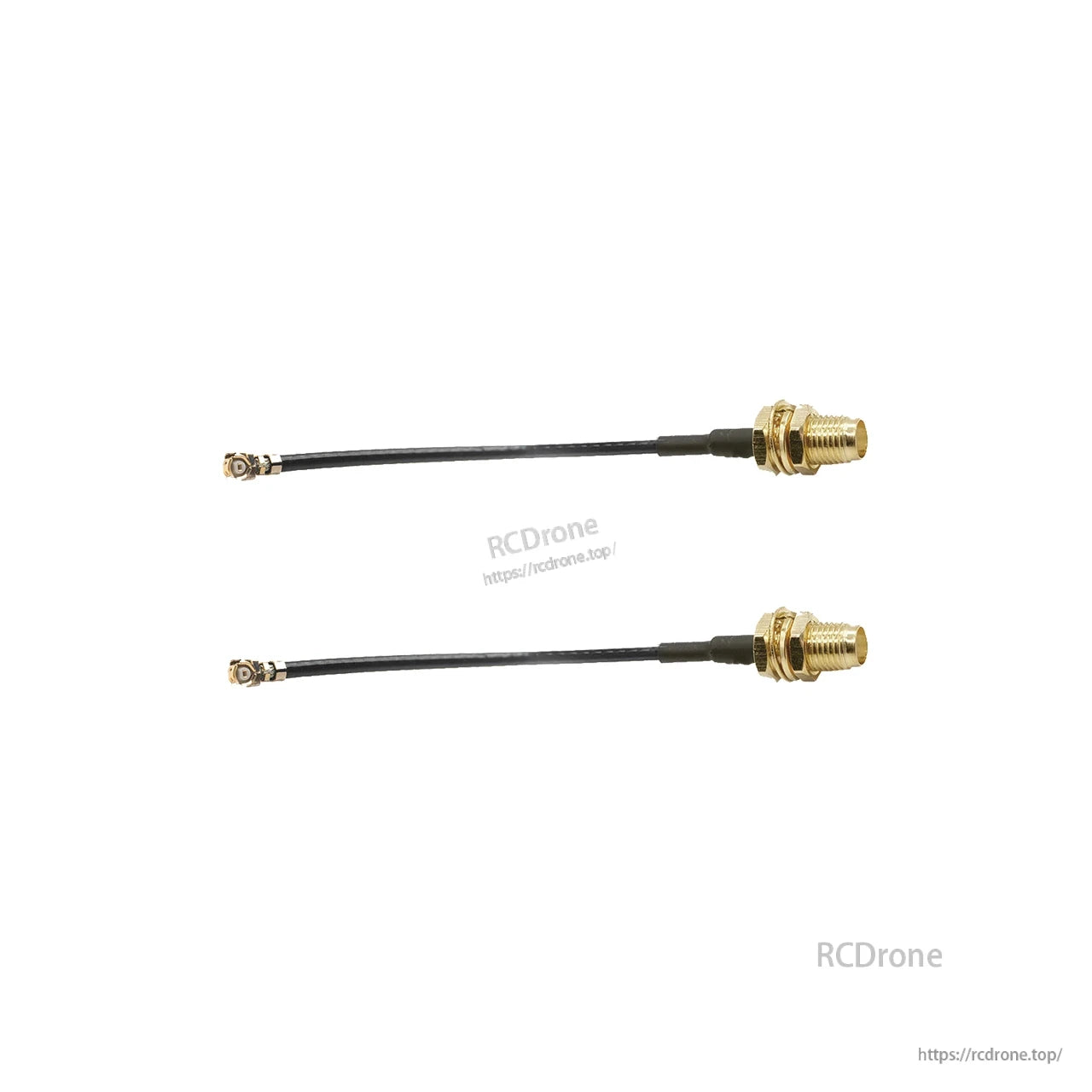 Two antenna extension pigtail cables with bulkhead SMA connectors, black coax leads