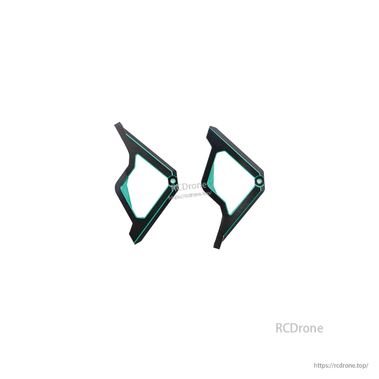Left and right side guard plates with teal accent striping, angled triangular shape