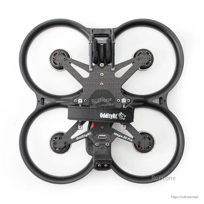 Top-down view of ducted quad frame showing OddityRC strap, motor positions, and Mage-30 Pro marking
