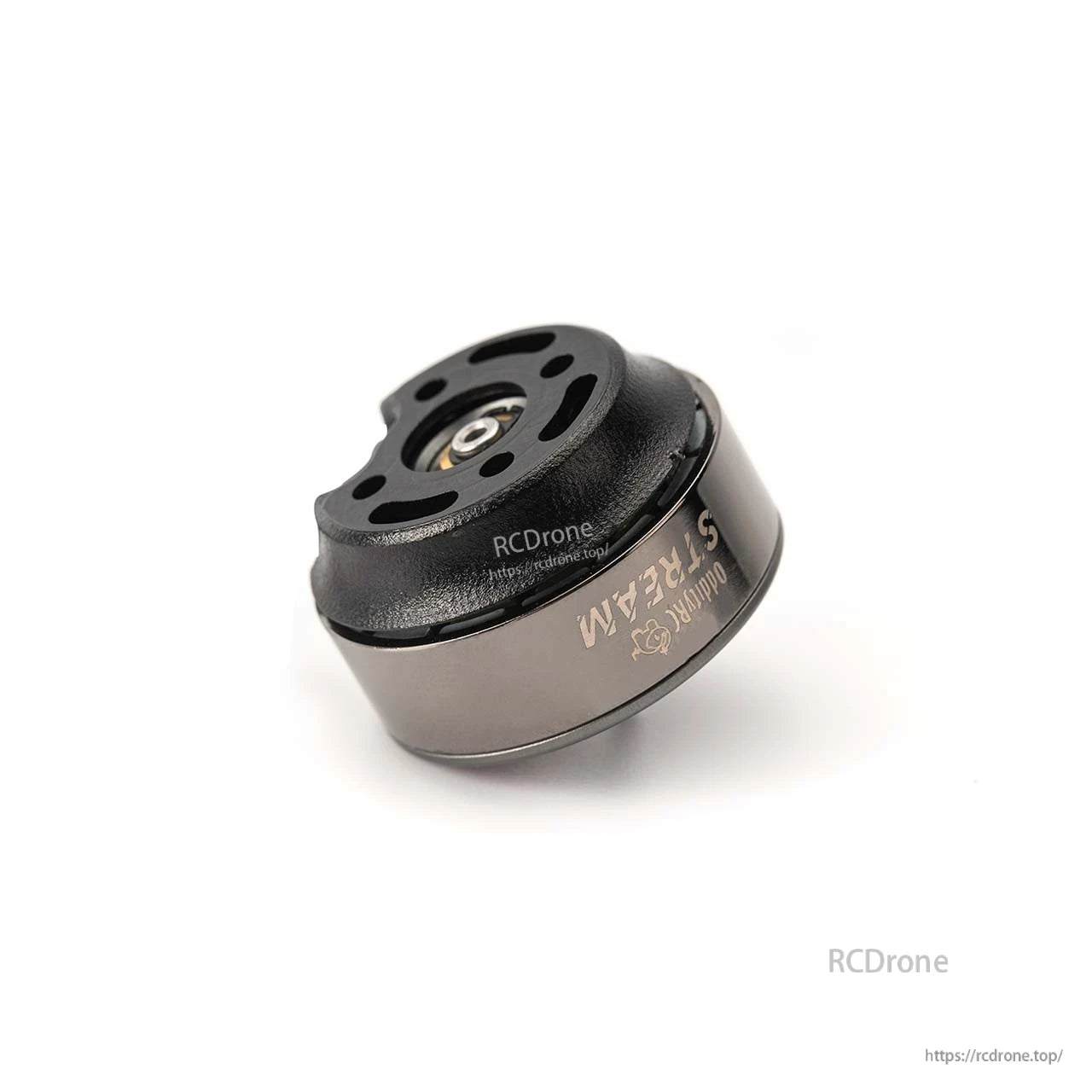 Motor cover installed on brushless motor base, showing fitted edge around motor housing