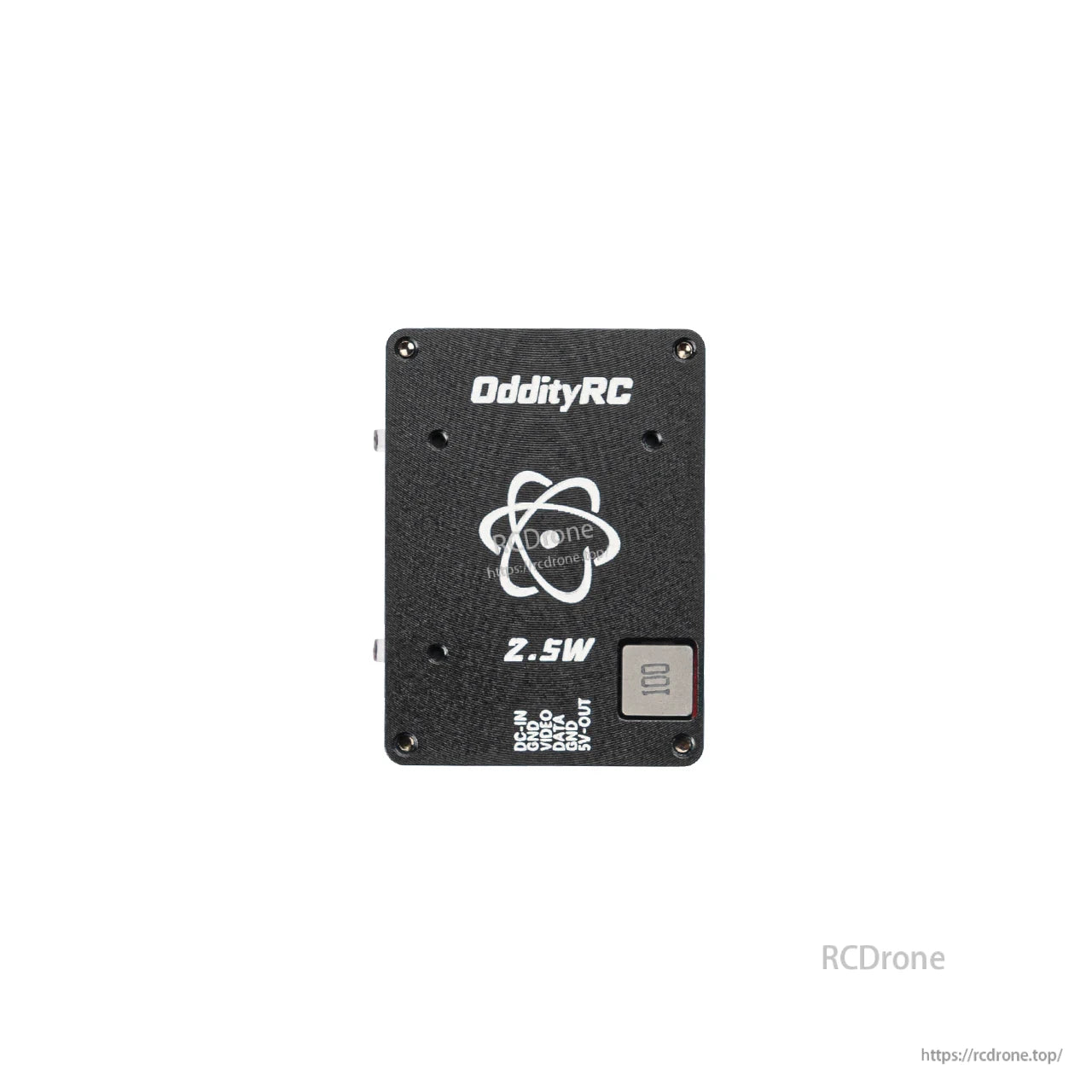 Back plate straight-on view with OddityRC branding, 2.5W marking, and square button detail