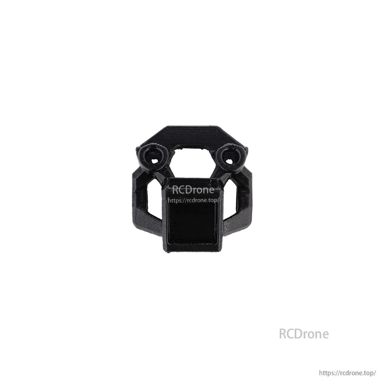 Black 3D-printed front mount bracket with two top screw holes and open side windows