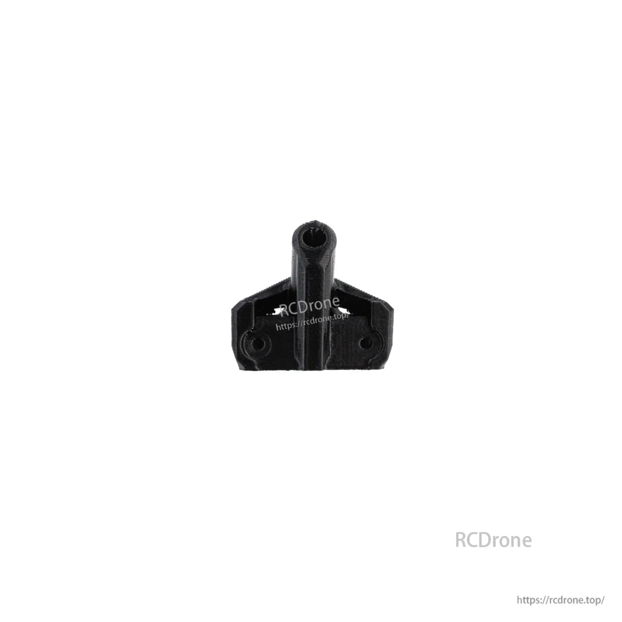 Black 3D-printed mount bracket with central tube and two mounting holes