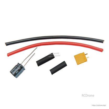 XT60 connector wiring kit with red/black silicone wire, capacitor, and heat-shrink tubes