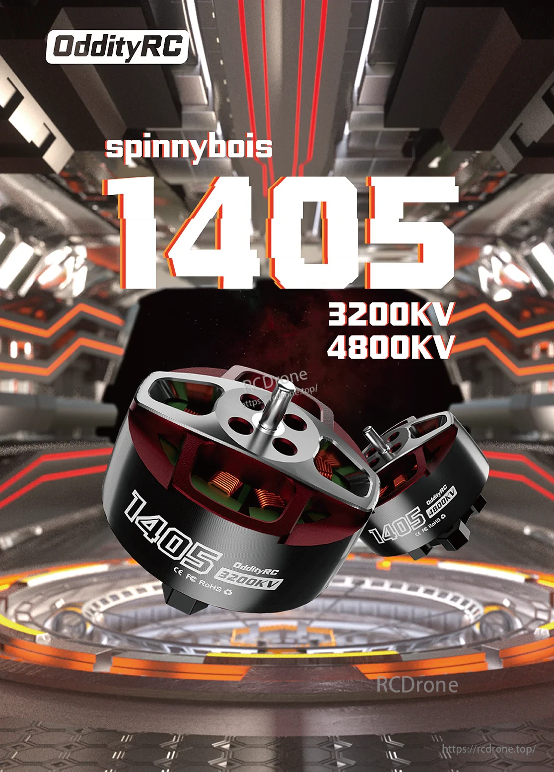 OddityRC Spinnybois 1405 Motor hero graphic with 3200KV and 4800KV options