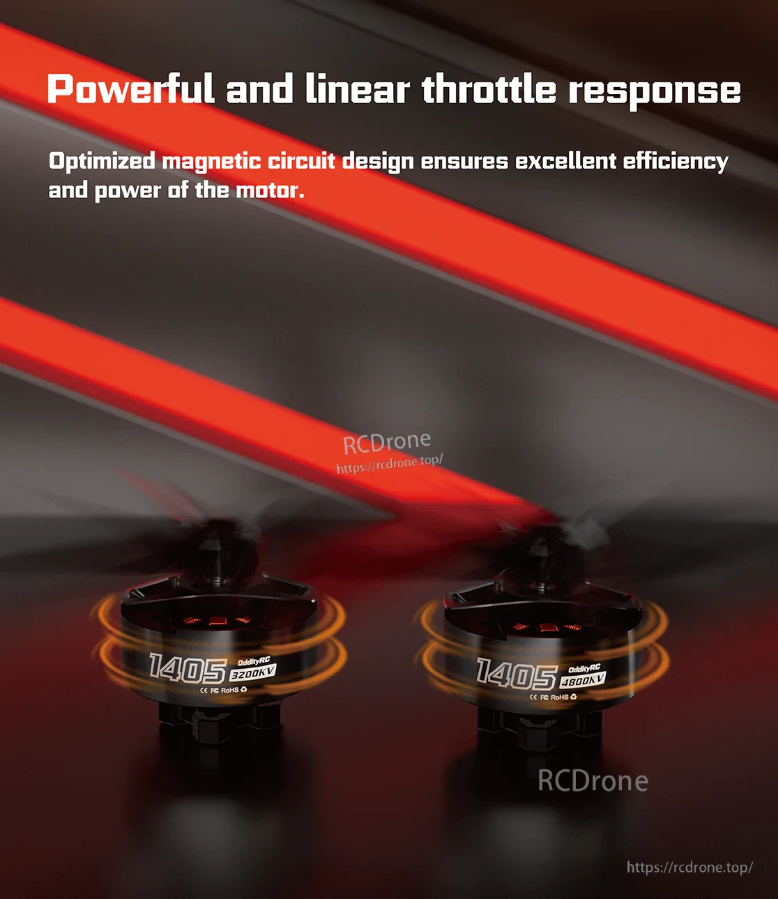 Promotional graphic highlighting optimized magnetic circuit for powerful, linear throttle response