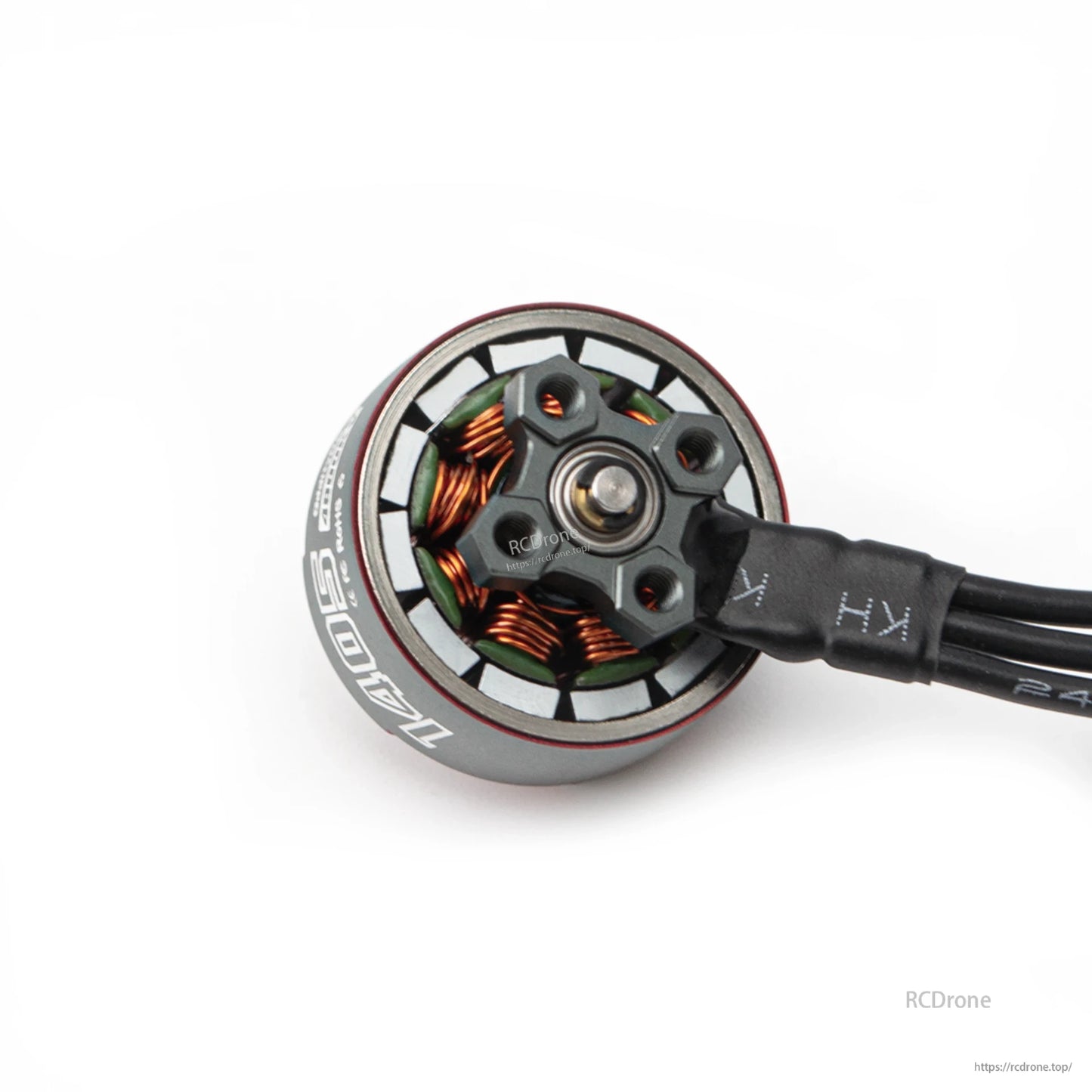 Bottom view of motor base showing mounting plate, bearing center, and exposed stator windings