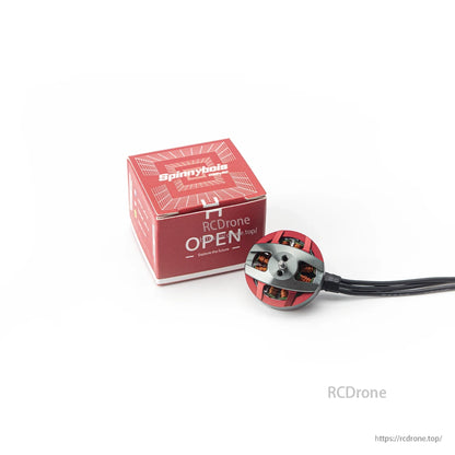 OddityRC Spinnybois motor shown with red retail box packaging and attached wire lead