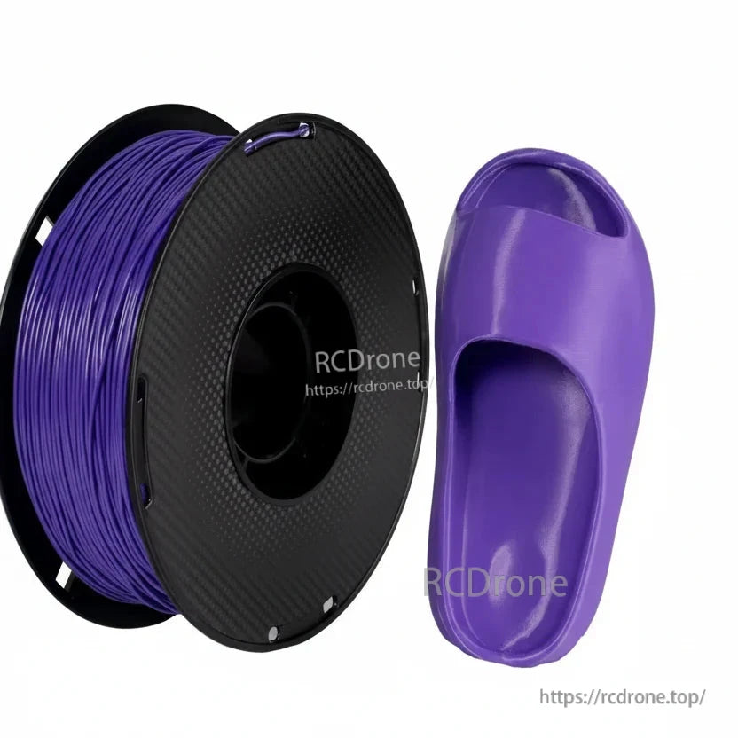 Deep purple filament spool with flexible slip-on sandal sample print