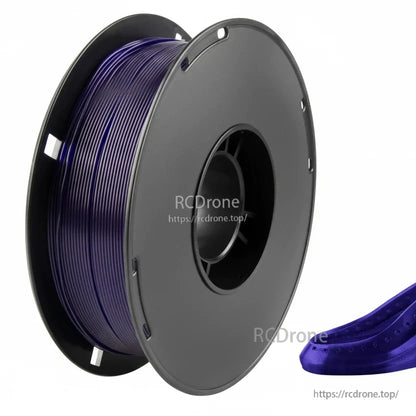Spool of purple TPU 3D printer filament on a black reel with a small sample printed part