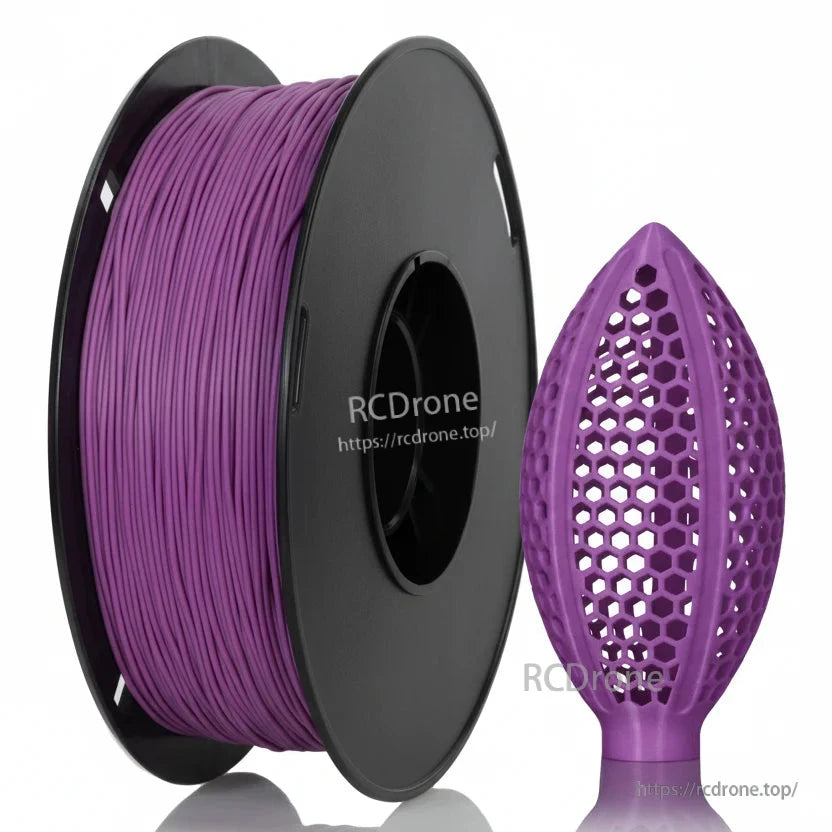 Dark purple filament spool with honeycomb lattice football-shaped sample print