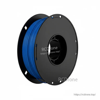Blue filament spool only, side view with black reel and center hub