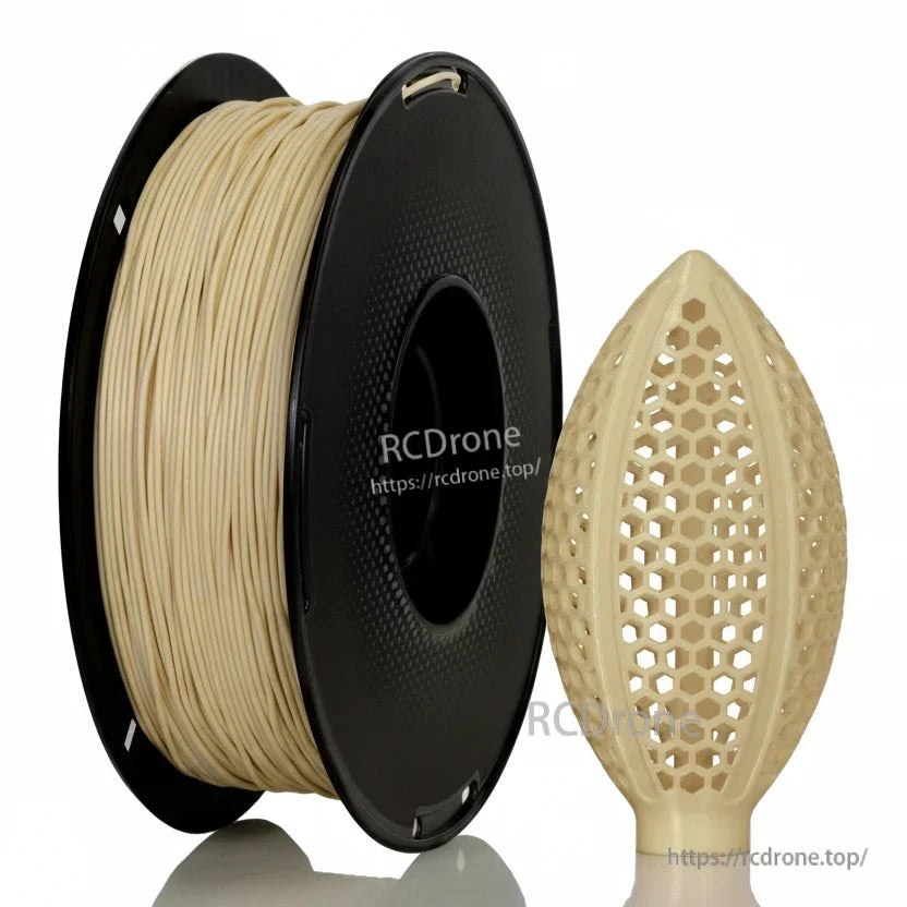Beige filament spool with honeycomb lattice football-shaped sample print