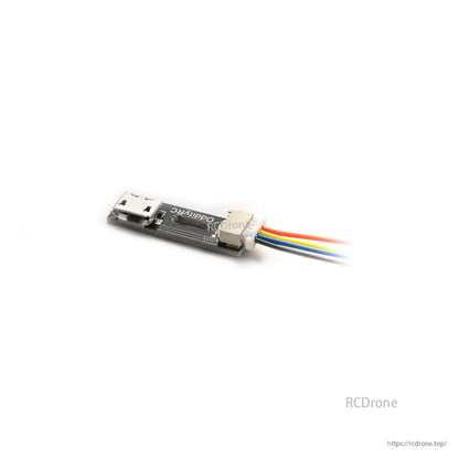 Close-up of the adapter board with Micro USB port and JST plug with colored wires