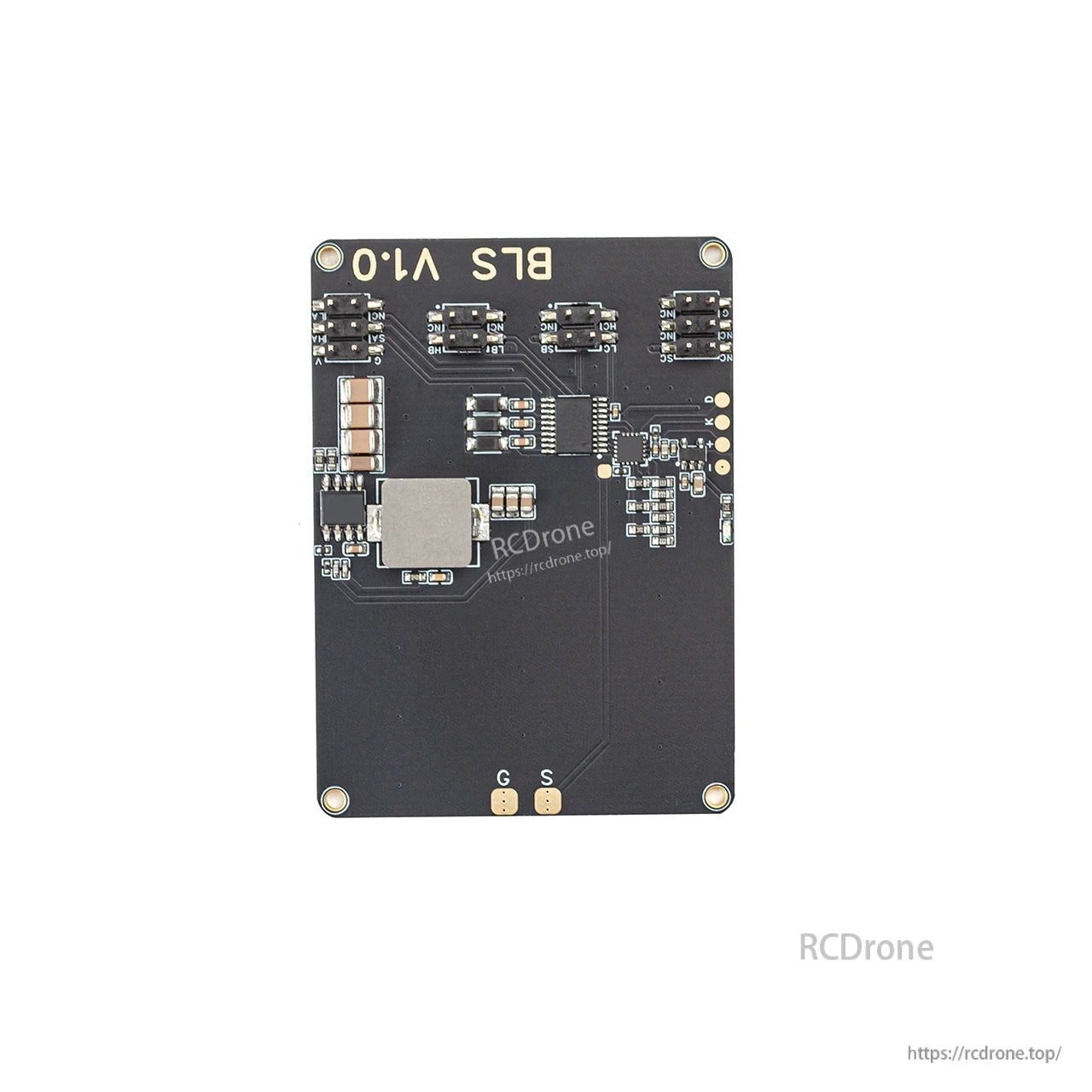 Bottom side PCB view labeled BLS V1.0, showing solder pads and component layout